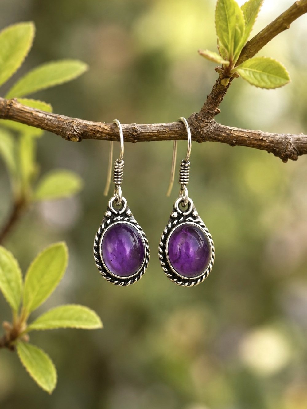 Handcrafted Dainty Natural Amethyst 925 Silver 1” Earrings.